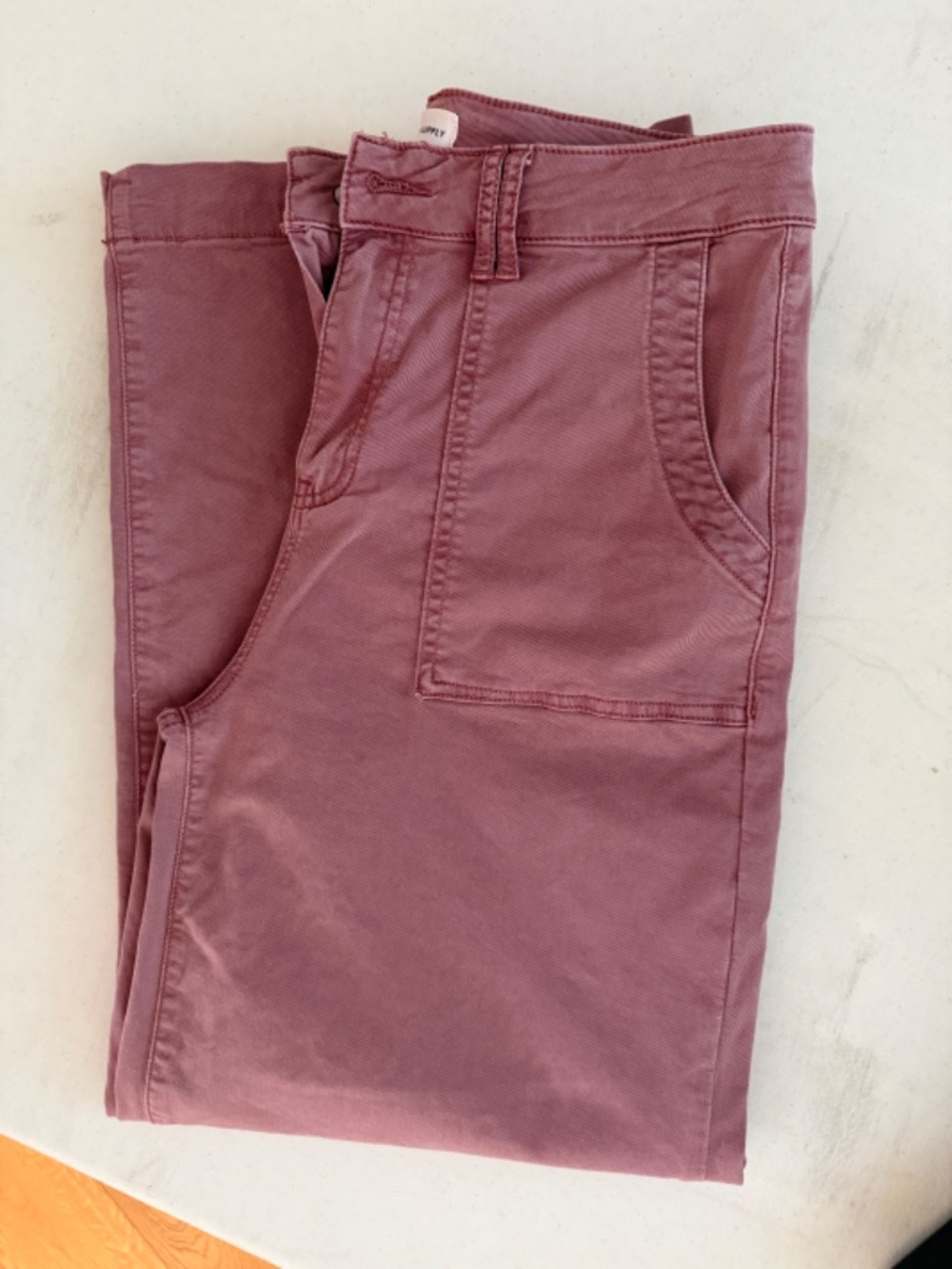 Thread & Supply Wide Leg Cropped Denim Pants, Distressed Red Medium